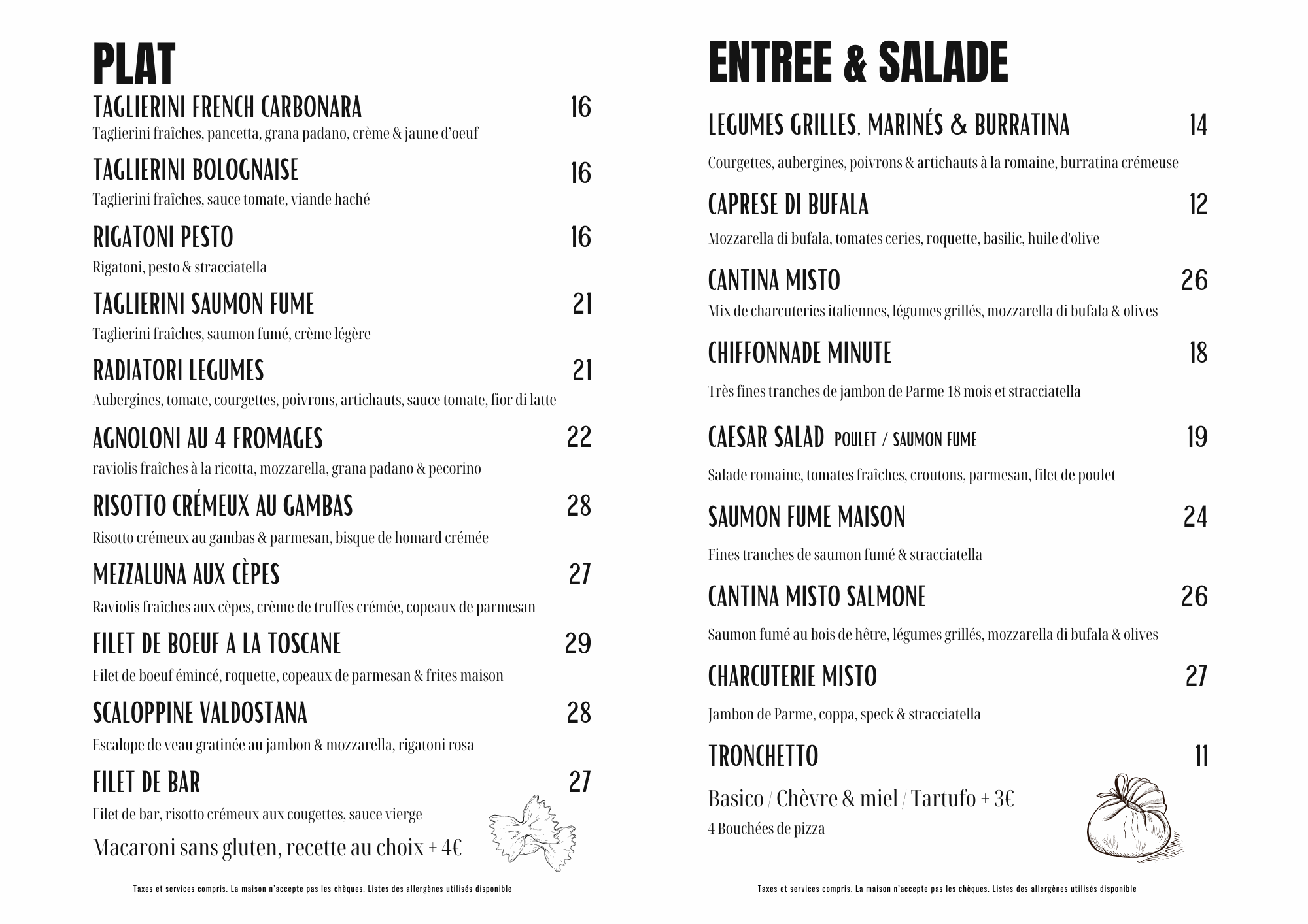 Menu Plats La Cantina restaurant italien Le Vésinet