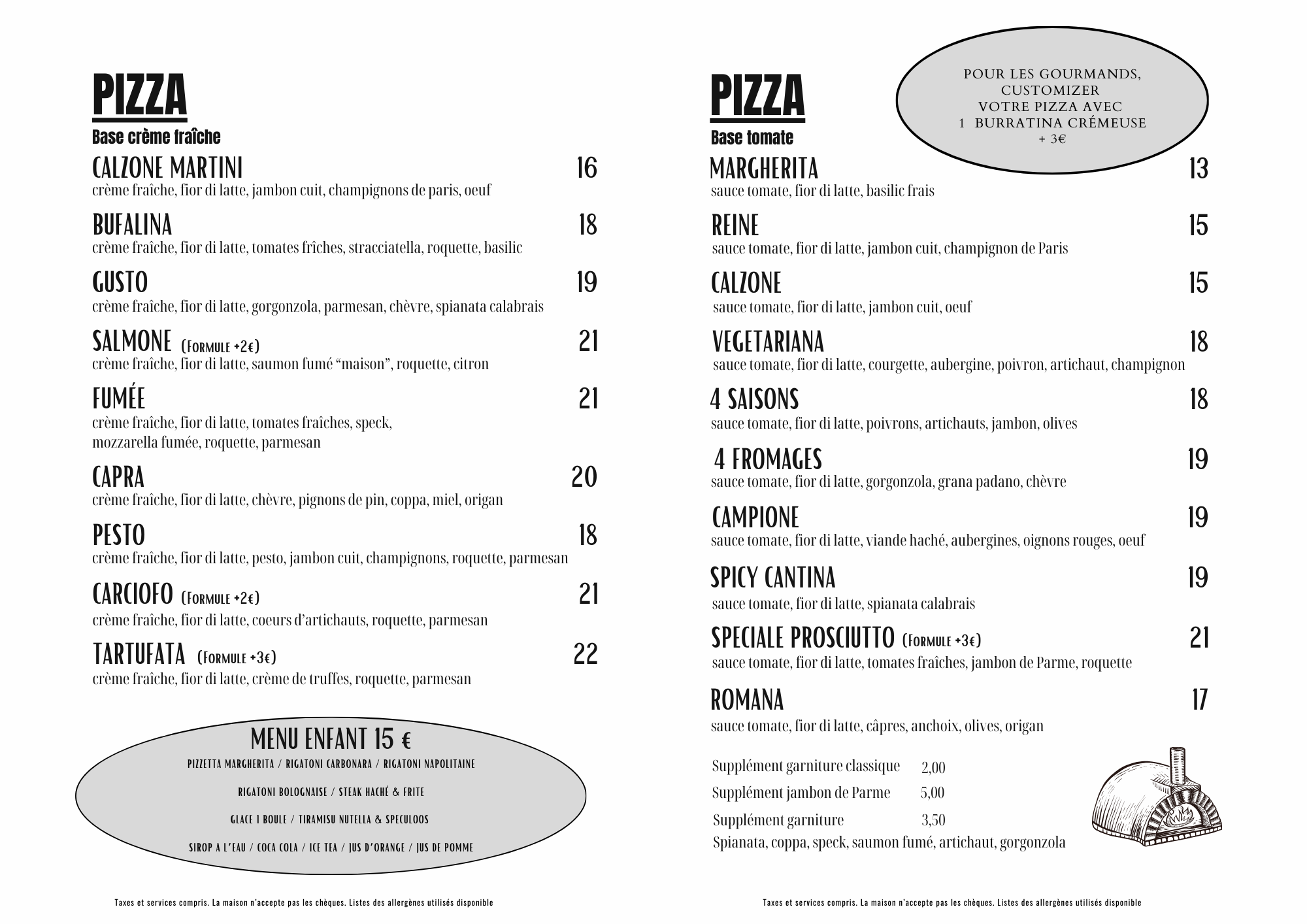 Menu Pizza La Cantina 11 février 2025